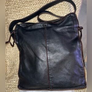 Loewe Dark Leather Shoulder Bag with brown piping.